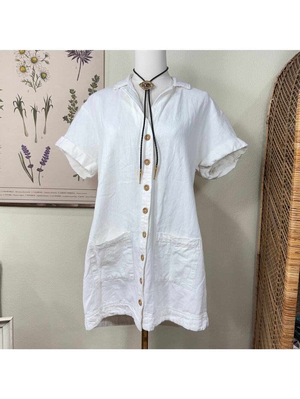 Anthropologie Pilcro Linen Blnd Mini Shirt Dress Coastal Cowgirl Vanilla Girl XS